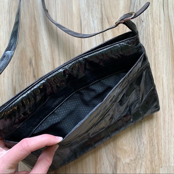 VINTAGE 70s/80s Black Eel Skin Crossbody Bag Retro Glam - Picture 3 of 9